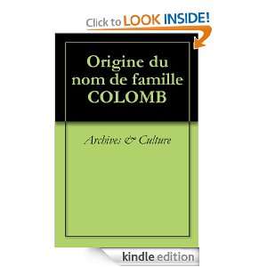 Origine du nom de famille COLOMB (Oeuvres courtes) (French Edition 