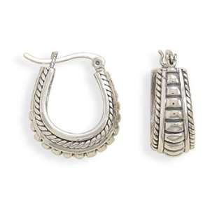  Sterling Silver Oxidized Pattern Hoop Earrings With Click Earrings 