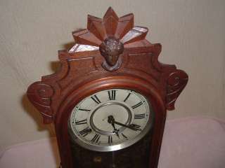 Antique Victorian New Haven Clock w Lady Head Eastlake Gingerbread 