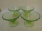   DEPRESSION GLASS PARROT PATTERN SET 4 CONE SHERBETS BOWL GREEN FEDERAL