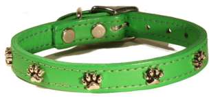 Paw Print Emerald Green Leather Pet Dog Collar  