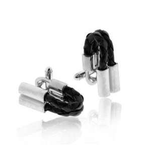  Sterling Silver Black Scoubidou Wrap Around Cufflinks 