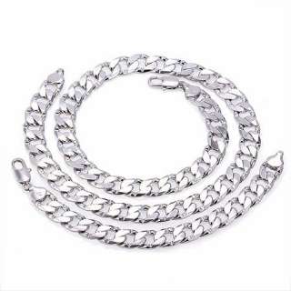 Heavy Mens 18k White gold filled necklace/Bracelet Set 106g Curb 