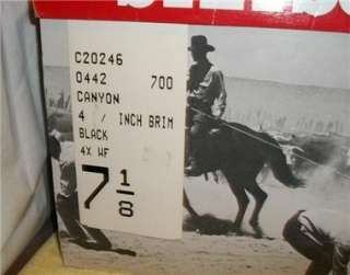 Stetson Cowboy Hat 4X Beaver Fur Felt Canyon Black size 7 1/8 In Box 