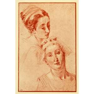  1895 Print Jean Antoine Watteau Art Women Head Figure 