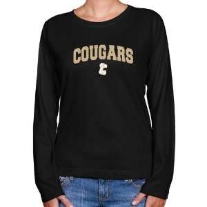 Charleston Cougars Ladies Black Logo Arch Long Sleeve Classic Fit T 
