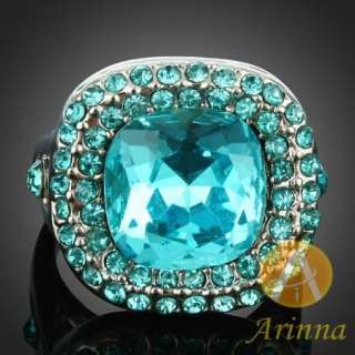 Misty Blue Swarovski Crystal ARINNA White Gold GP ring  