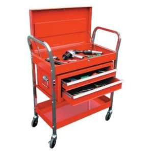    7033 Two Shelf, Two Drawer Service Cart With Lid   Red Automotive