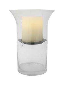   fillable glass hurricane w candle timer this oversized seeded