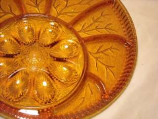 GORGEOUS DARK AMBER DEVILED EGG PLATE, SECTIONED, 13  
