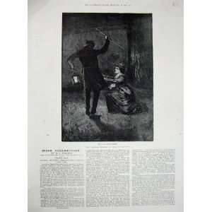  1887 Fine Art Gordon Browne Woman Begging Man Lamp