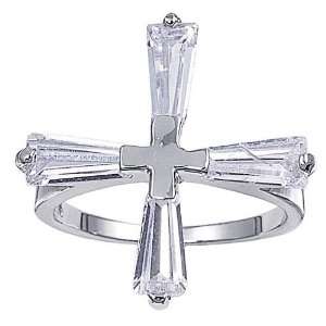   Ring Clear CZ Cross Baguette CZ Ring MM ( Size 4 to 7) Size 4 Jewelry