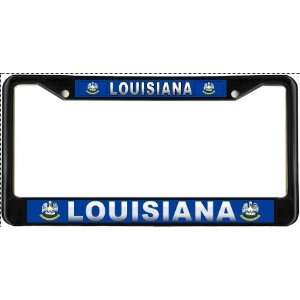  Louisiana State Name Flag Black License Plate Frame Metal 