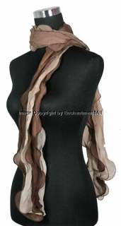 Sexy Crinkled Pure Silk Skinny Long Scarf Brown/Ivory 2  