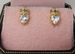 Auth Juicy Couture Clear (gold) Heart Crown Stud Earrings  