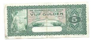 Curacao 5 Gulden 1939 VF Banknote P 22 EXTRA RARE  