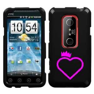  HTC EVO 3D PINK CROWN HEART ON A BLACK HARD CASE COVER 