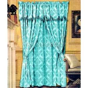  Luxury Light Blue Tone on Tone Jacquard Curtain Set w 