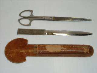 Vintage S.Salm Germany Scissors and Letter Opener with Leather Sheath 