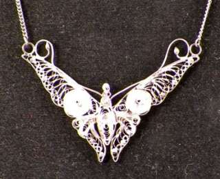 Dainty Vintage BUTTERFLY SILVER WIRE NECKLACE H S 900 Pretty 
