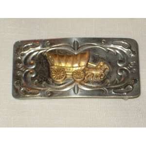   Chambers Nickle Silver w/ HORSE & WAGON 2 3/4 x 1 1/3 Inch Belt Buckle
