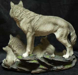 Sacred Wolf Family Statue Figurine DWK Western Animal H14 x L15.75 