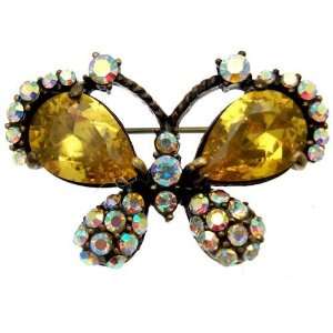 Acosta   Topaz Yellow CZ Crystal & Rainbow AB   Small Butterfly Brooch