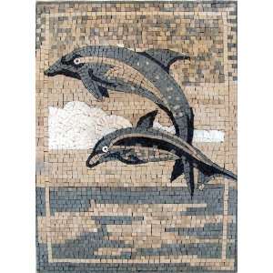    Dolphins Marble Mosaic Tile Wall Or Floor Tile
