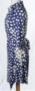 Diane Von Furstenberg Vintage Blue Geometric Silk Signature Wrap Dress 