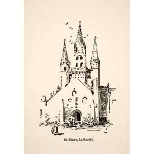 1917 Wood Engraving Saint Fiacre La Faouet France Roy L. Hilton Church 
