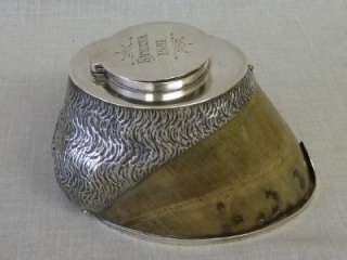   ANTIQUE VICTORIAN SOLID SILVER HORSE HOOF INKWELL ROWENA 1891  