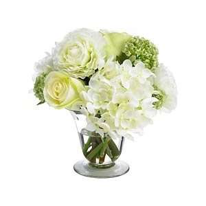  White Hydrangea and Rosebud Bouquet in Footed Vase