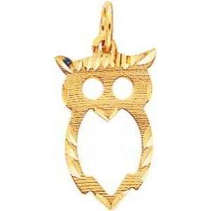  14K Yellow Gold Owl Charm Diamond Cut Jewelry