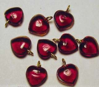   RUBY RED GLASS HEART BEADS CHARMS 10mm x10mm 4mm Loop ~Deep Rich Color