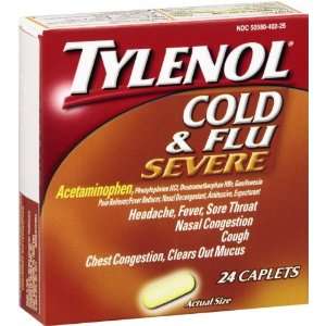 Tylenol Cold & Flu Severe   Caplets, 24 ct  Grocery 