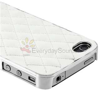 New White Deluxe Leather Chrome Case Cover for iPhone 4 4G 4S New 