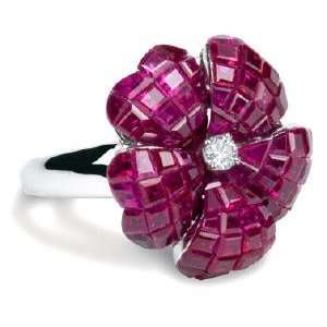 Ruby Flower Ring With Diamond 8.87 CTW 18K White Gold 