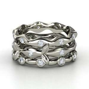  Organic Stacking Ring Set, Platinum Ring with Diamond 