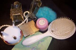 Vintage Vanity Compact Trinket Box Perfume Bottle Powder Puff Lot 