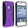 Hybrid Black TPU/Purple Hard Case+Car+Wall Home Charger For iPhone 4 