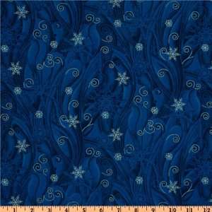   Snowflakes & Swirls Royal Fabric By The Yard Arts, Crafts & Sewing