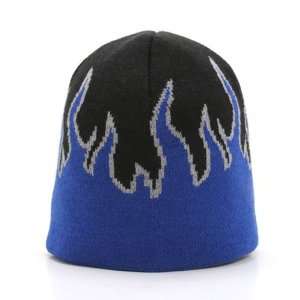  Royal Blue Black & Grey Flame Design Knit Beanie Ski Cap Hat 