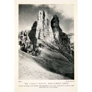  1928 Print Rosengarten Group Vajolet Towers Dolomites 