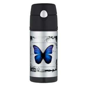  Thermos Travel Water Bottle Blue Butterfly Still Life 
