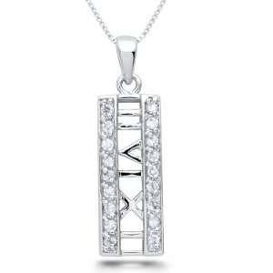   CZ Sterling Silver Necklace with Roman Numeral Design, 16IN Jewelry