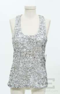 Alice + Olivia Silver Sequined Racerback Sleeveless Top Size Small NEW 