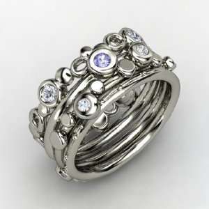   Rings, Set of Four, Round Tanzanite Sterling Silver Ring with Diamond
