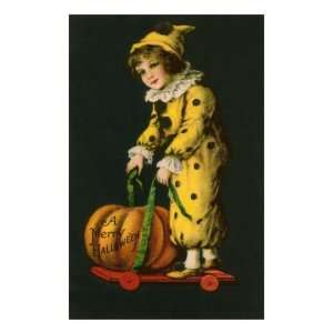  Halloween, Little Clown and Pumpkin Giclee Poster Print 