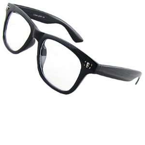   Inlaid Black Plastic Frame Clear Lens Plano Glasses