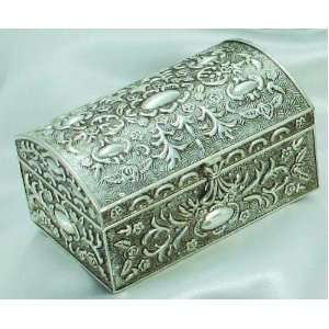  ANTIQUE SILVER CHEST BOX WITH FLORAL DESIGN